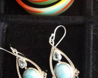 Sterling Silver Larimar and Blue Topaz Dangle Earrings