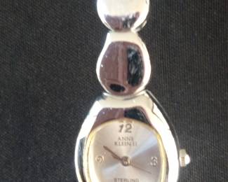 Anne Klein II Sterling Silver Watch with Oval Case and Segmented Bracelet