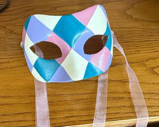 Hand-Painted Harlequin Masquerade Mask Signed Vanessa
