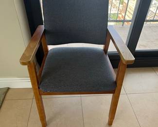 Mid-Century Modern Armchair with Wooden Frame and Grey Upholstery