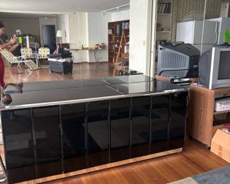1970s Italian Modern Black Lacquer and Mirrored Credenza