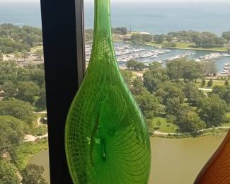Murano Glass Tall Neck Vase with Internal Swirls