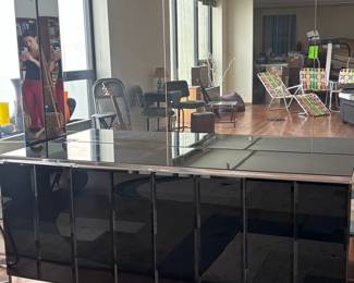 1970s Italian Modern Black Lacquer and Mirrored Credenza
