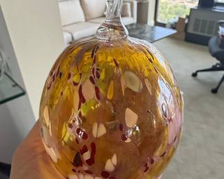 Hand Blown Glass Orb with Applied Decoration and Signature