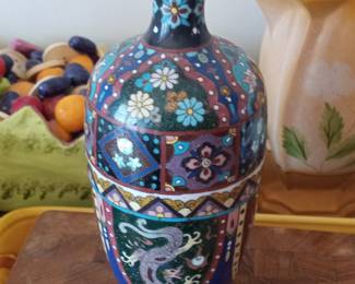 Antique Japanese Meiji Period Cloisonné Vase with Dragon Motif