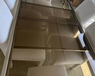 Milo Baughman Style Chrome and Glass Extendable Dining Table with Chairs