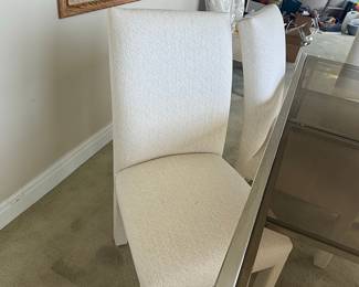 Milo Baughman Style Chrome and Glass Extendable Dining Table with Chairs