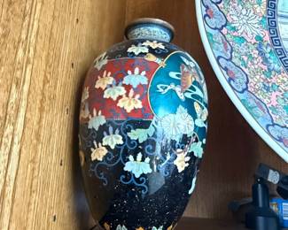 Japanese Meiji Period Cloisonné Enamel Vase with Butterflies and Flowers
