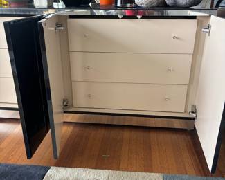 1970s Italian Modern Black Lacquer and Mirrored Credenza