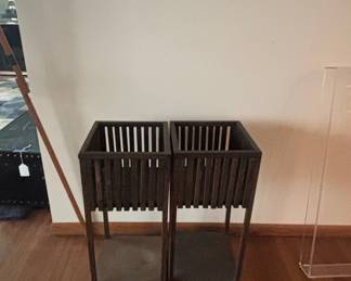 Pair of Mid-Century Modern Slatted Wooden Planters/Umbrella Stands