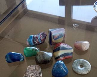 Assorted Tumbled Gemstones and Turritella Agate Slices