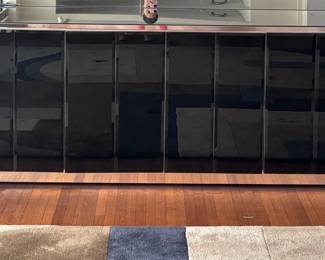 1970s Italian Modern Black Lacquer and Mirrored Credenza