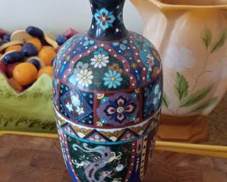 Antique Japanese Meiji Period Cloisonné Vase with Dragon Motif