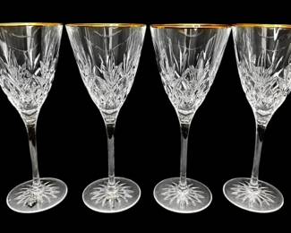 Four Gold Rimmed Crystal Wine Glasses