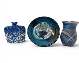 Blue Glazed Pottery Plate  Vases