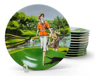 Limoges Philippe Deshoulieres Porcelain Golf Plates