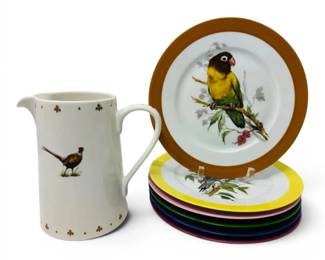 Limoges Rochard Porcelain Bird Plates  Spode Pitcher