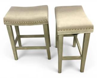 Two Light Green Wooden Stools