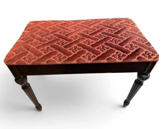 Vintage Dark Wooden Stool w Red Upholstery