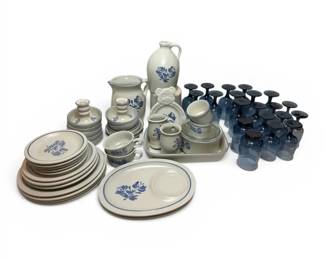 Pfaltzgraff Blue Dish Set w Glasses