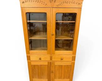 Oak Kitchen Cabinet w Carved Wheat Detailing