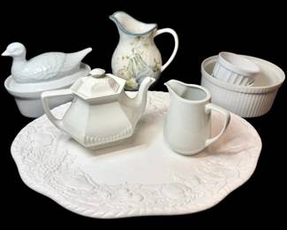 White Ceramic Serving Tray, Teapot, Ramekins,  More