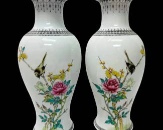 Two White Floral Porcelain Vases