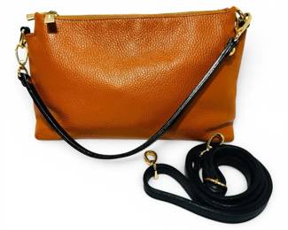 Valentina Burnt Orange Pebbled Leather Triple Entry Crossbody Bag