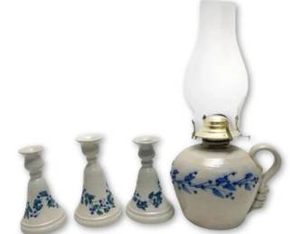 Stoneware Pottery Oil Lamp  Candleholders