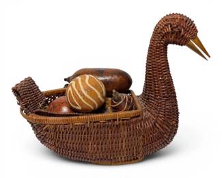Wicker Duck Bread Basket with Dried Gourds