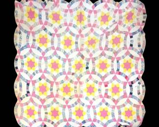 Yellow, Pink,  White Double Wedding Ring Quilt