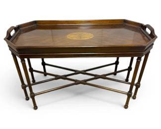 Drexel George III Style Mahogany Tray Table w Inlaid Design