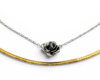 Sterling Silver Omega Chain  Rose Necklace 13g Total