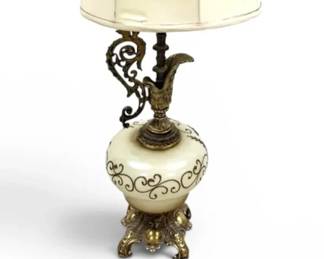 Ornate Brass Hollywood Regency Style Table Lamp