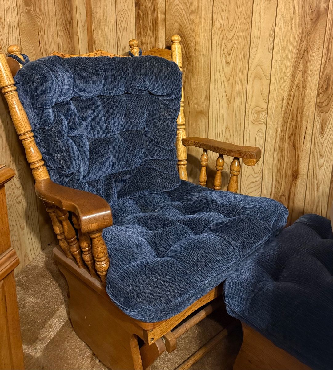 Blue rocking chair with matching ottoman 