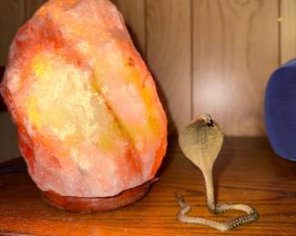 Salt lamp, brass snake 