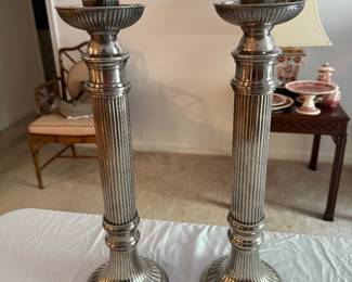 Vintage, Sheridan Style Stainless Steel 18" Candle Pillars-- $50/set- 18 inches tall