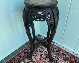 Chinese side table in wood and marble inlay on top- $250- 24 inches tall -12 inches wide