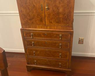 Antique Burlwood Chest by White Furniture- $500- 48 tall, 26 wide, 16 deep 