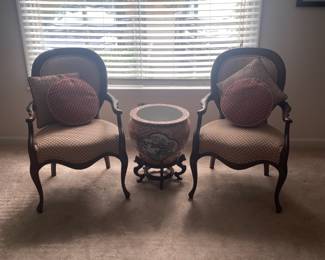Pair of Louis XV Style Mahogany Carved Wood Armchairs-$450/set of 2- 35 tall, 18 deep, 18 floor to seat, 24 wide 