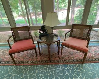2 Cane chairs and side table- $200 for all 3