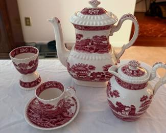 Copeland SPODE'S TOWER PINK tea kettle, egg holder, cup And saucer , creamer -$60 for all