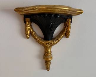 Set of 2- $50 for both - GILT & BLACK LACQUER CURIO SHELVES PAIR, H 7", W 6"