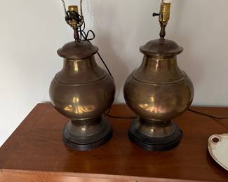 Set of Vintage 1990s Asian Style Brushed Brass Lamps-$75 set