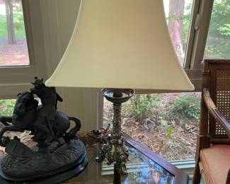 Antique Heavy Midcentury Rococo Style Gilt Metal Candelabra Table Lamp- $100- 26 inches tall