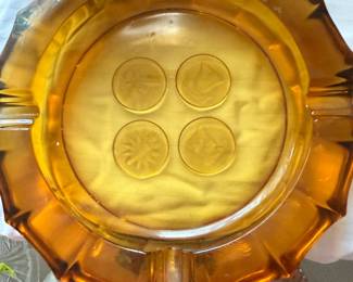 Vintage Large 'Coin Glass' Amber Glass Ashtray by Fostoria-$12