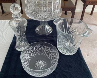 Godinger Shannon Cake Stand, Towle Decanter, Durand Ice Bucket and Crystal Bowl- $100 for all