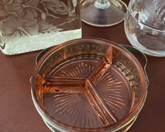 Pink Depression Glass Divided Dish- $12