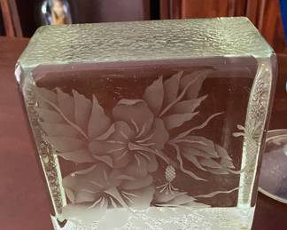 Frank Oda Etched Glass Block- $45