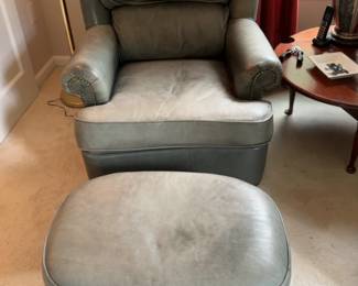 (Each -2 avail) McKinley Leather Wingback Armchair with Matching Ottoman